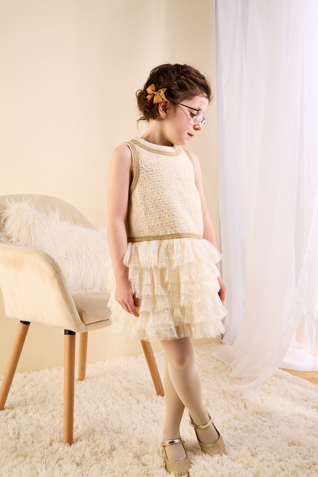 GWD Brocade Sleeveless Frilled Whisper Dress