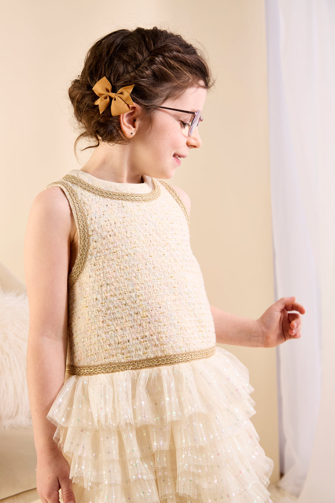 GWD Brocade Sleeveless Frilled Whisper Dress