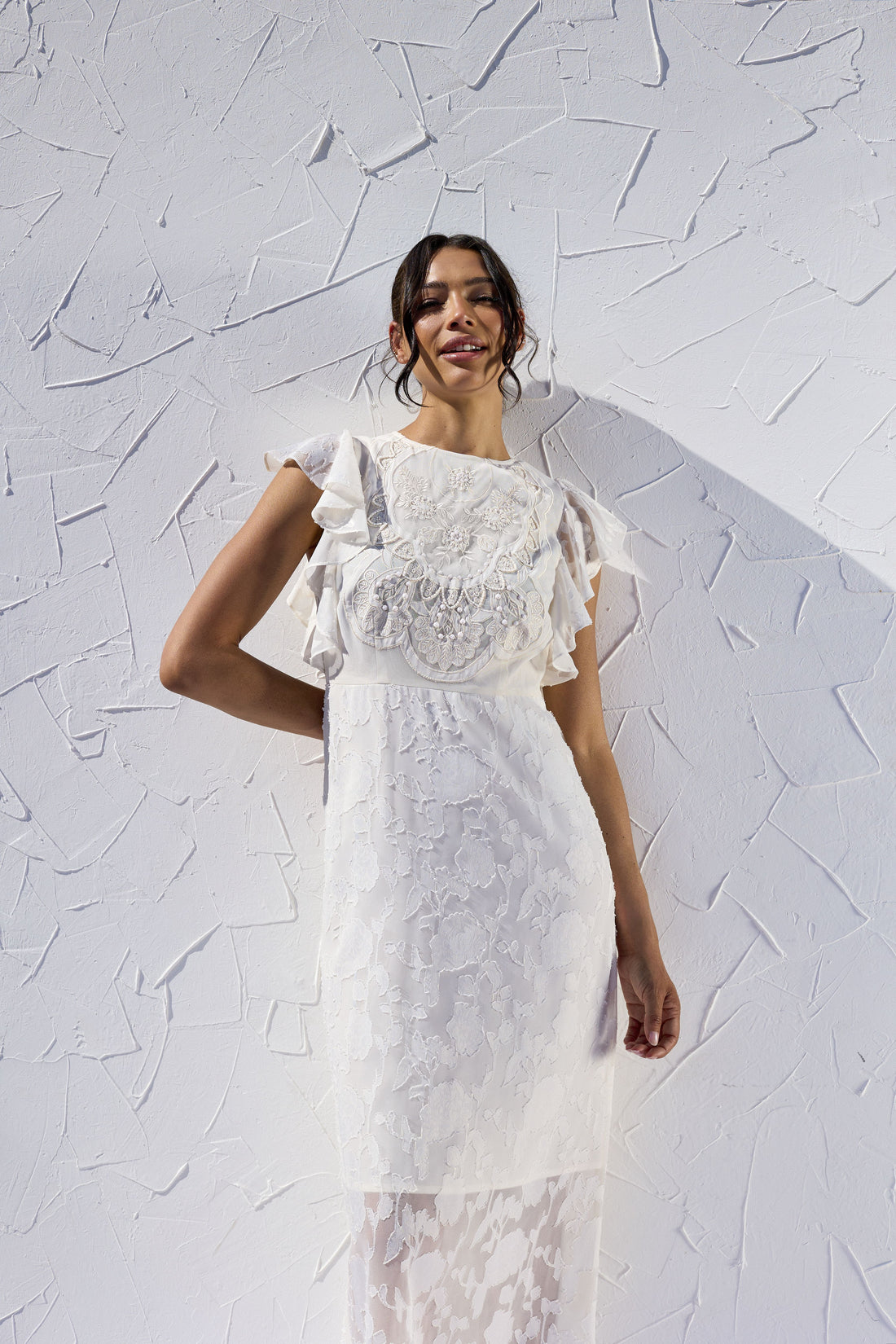 GWD Zoey Sparkle Embellished Floral Cream Maxi Dress