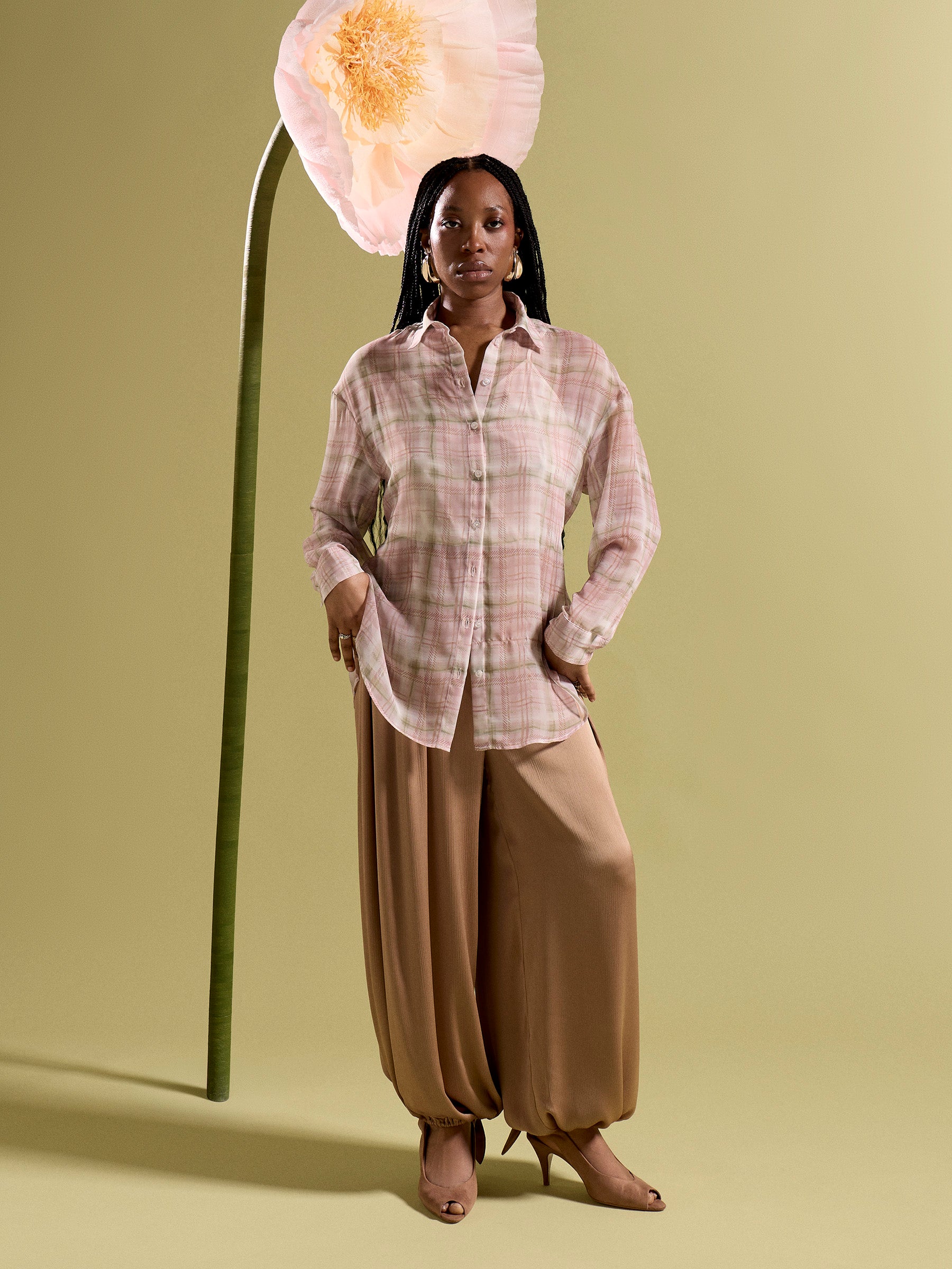 Roberta Sheer Checked Blouse