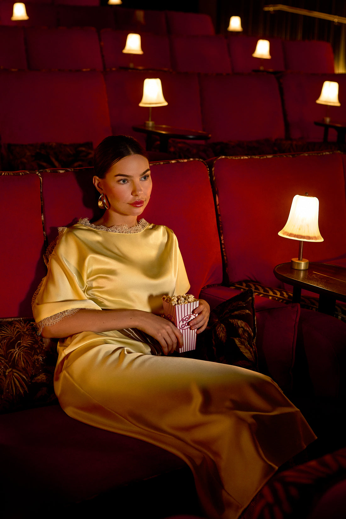 GWD Rowana Yellow Satin Lace Detail Maxi Dress