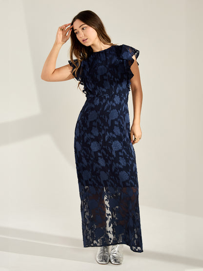 GWD Zoey Jacquard Floral Navy Maxi Dress