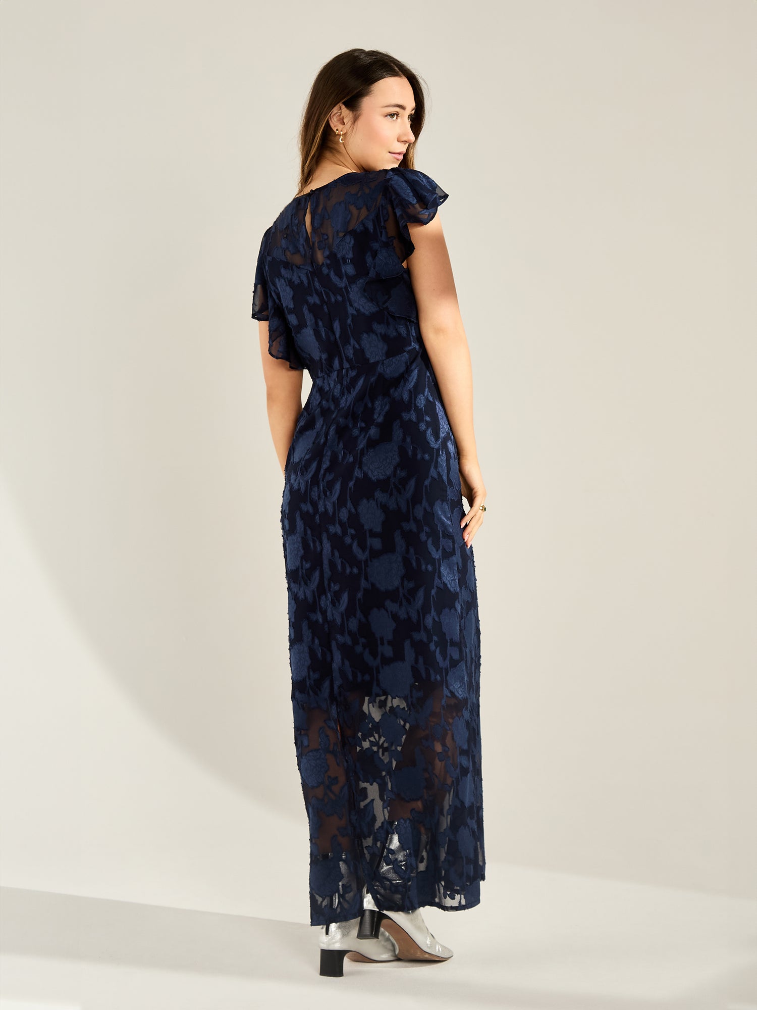 GWD Zoey Jacquard Floral Navy Maxi Dress