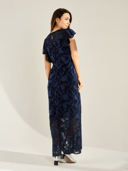 GWD Zoey Jacquard Floral Navy Maxi Dress