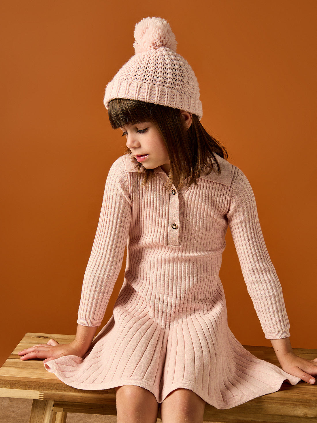 Tayla Pink Collared Knitted Dress | GWD Clothing