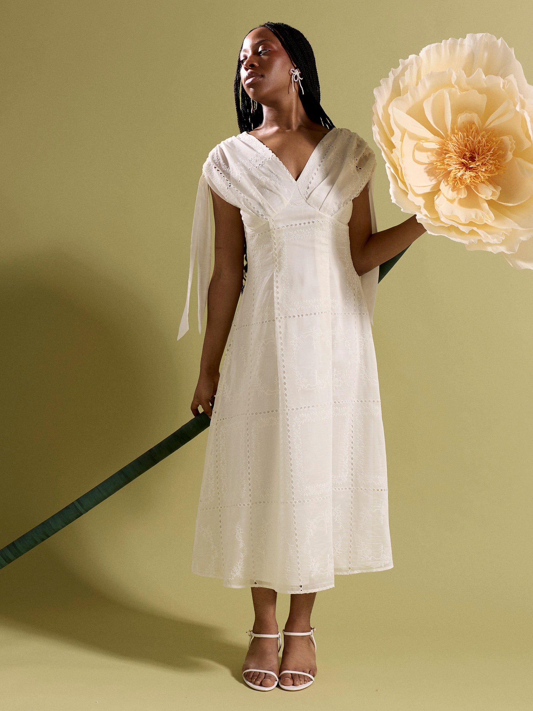 GWD Petula Embroidered White Midi Dress