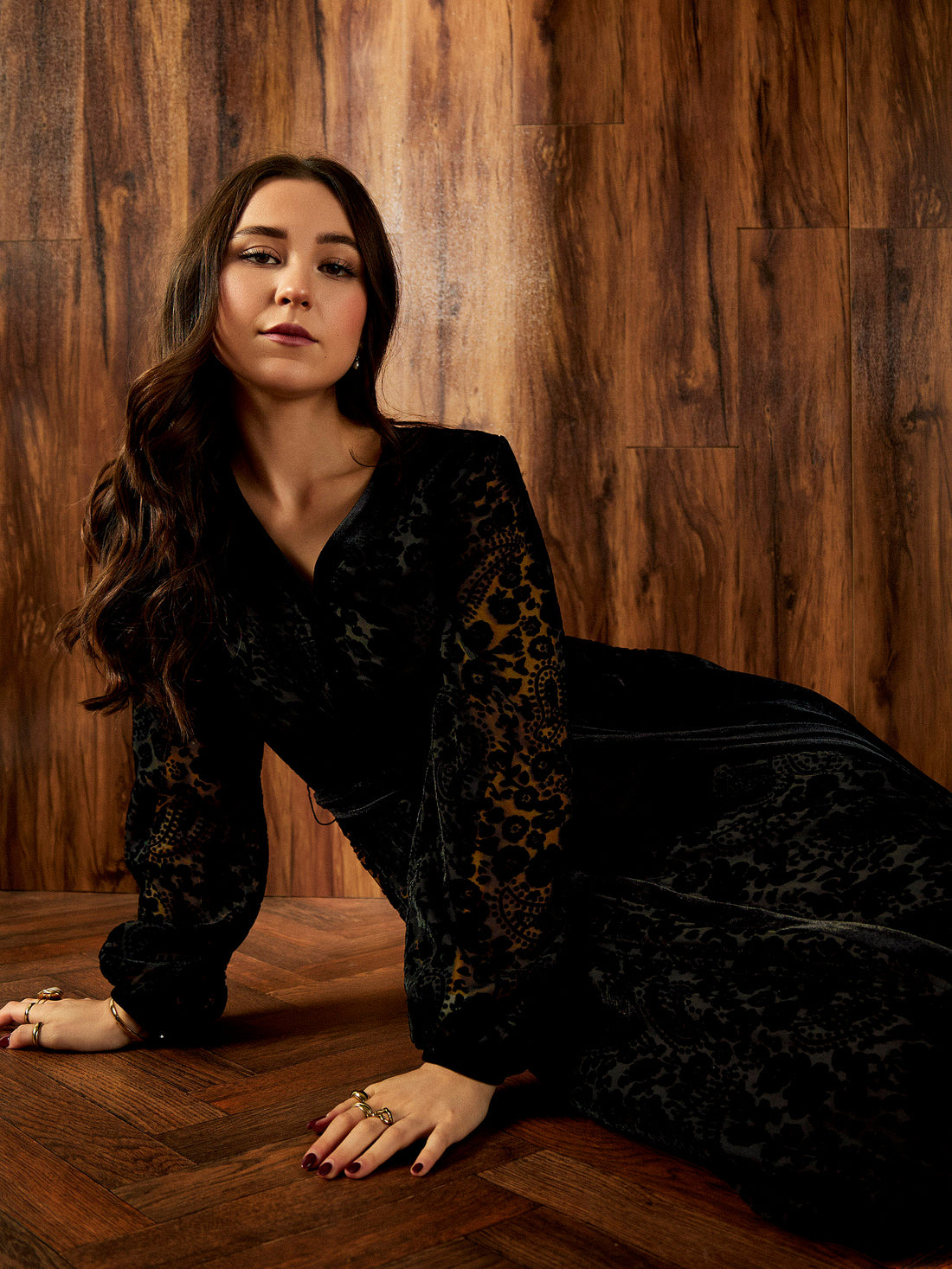 GWD Laurel Floral Devore Print Black Midi Dress