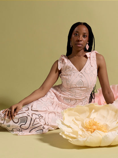 GWD Doris Pink Lace Midi Dress