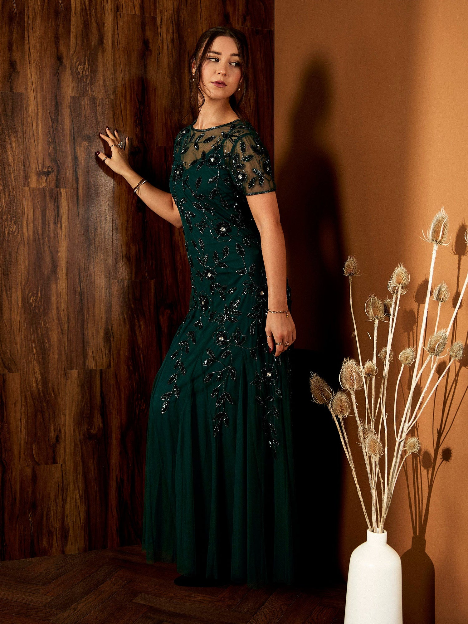 GWD Kelly Bottle Green Embellished Maxi Dress