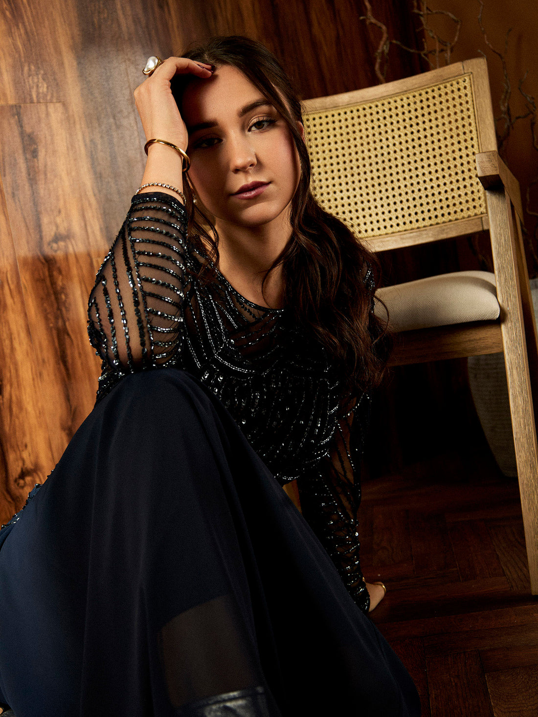 GWD Audrey Embellished Sparkle Maxi Dress Navy
