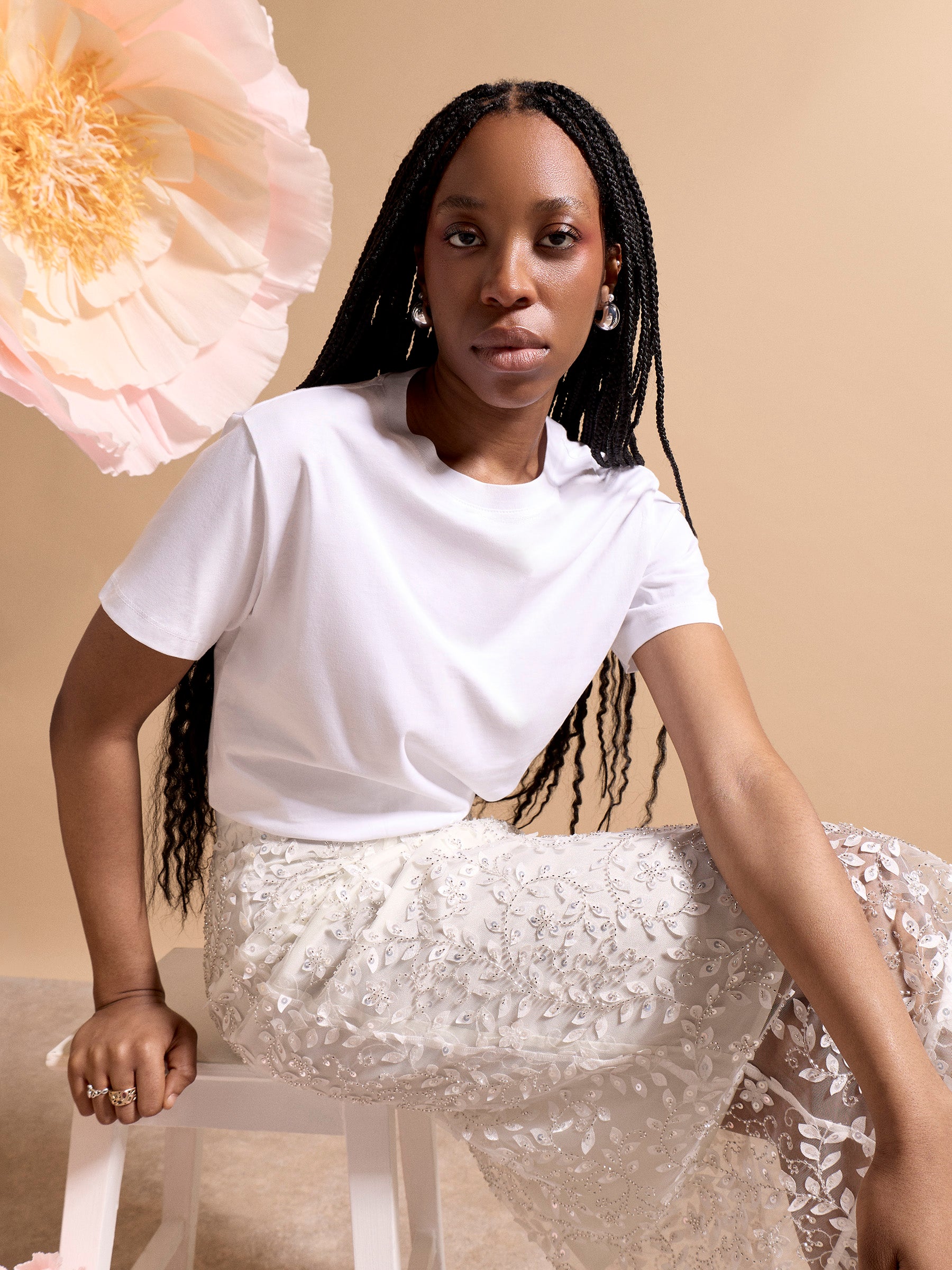 GWD Imara Floral Embroidery, Sheer Sparkle Skirt