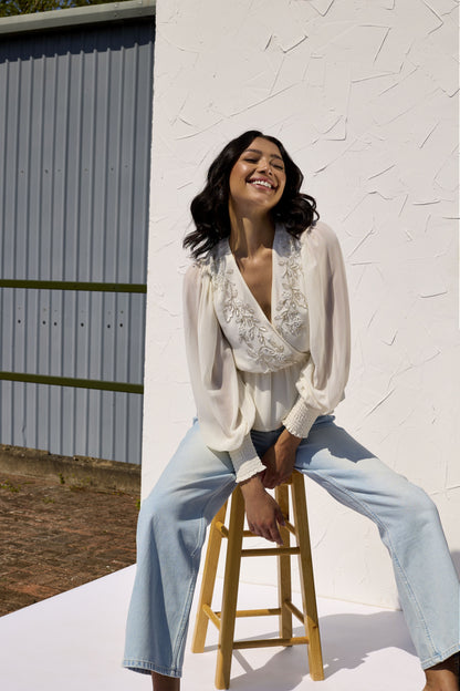 GWD Floral Embellished Sparda Top Cream