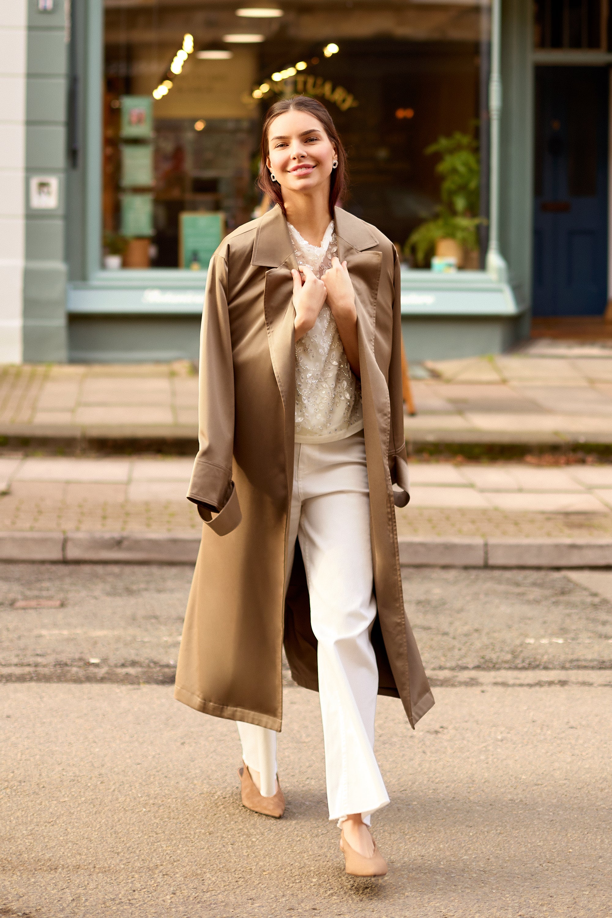 GWD Imara Floral Embroidery, Sheer Mesh Sparkle Top