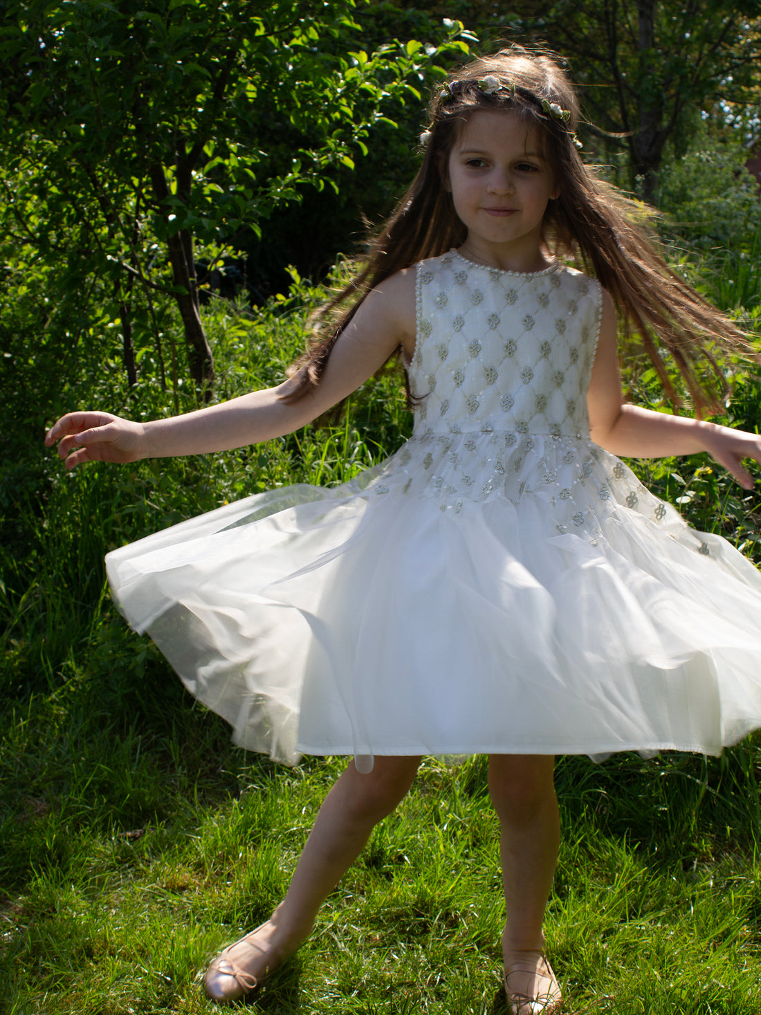 GWD Princess Pearline White and Gold Sequin Party Dress