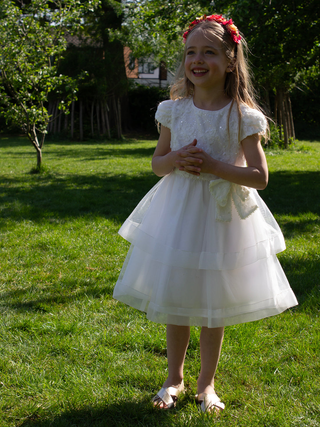 GWD Ribbon Belle Sequin Layered White Party Dress