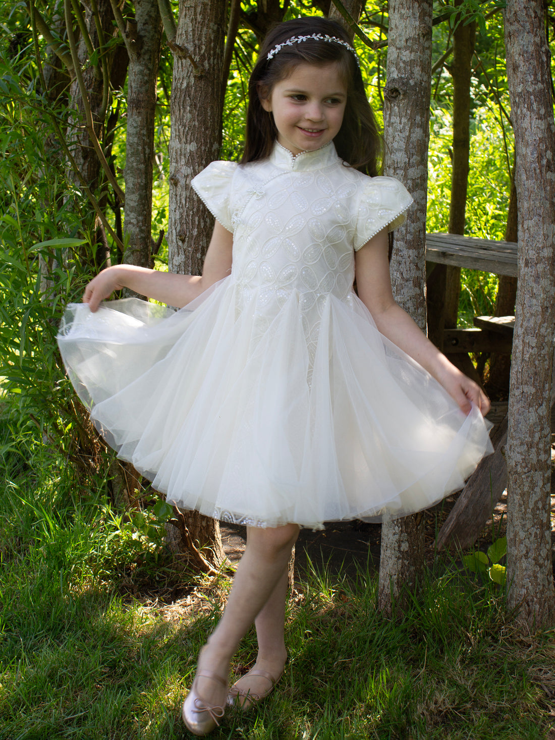 GWD Ocean Breeze Shimmer Sequin Cream Party Dress