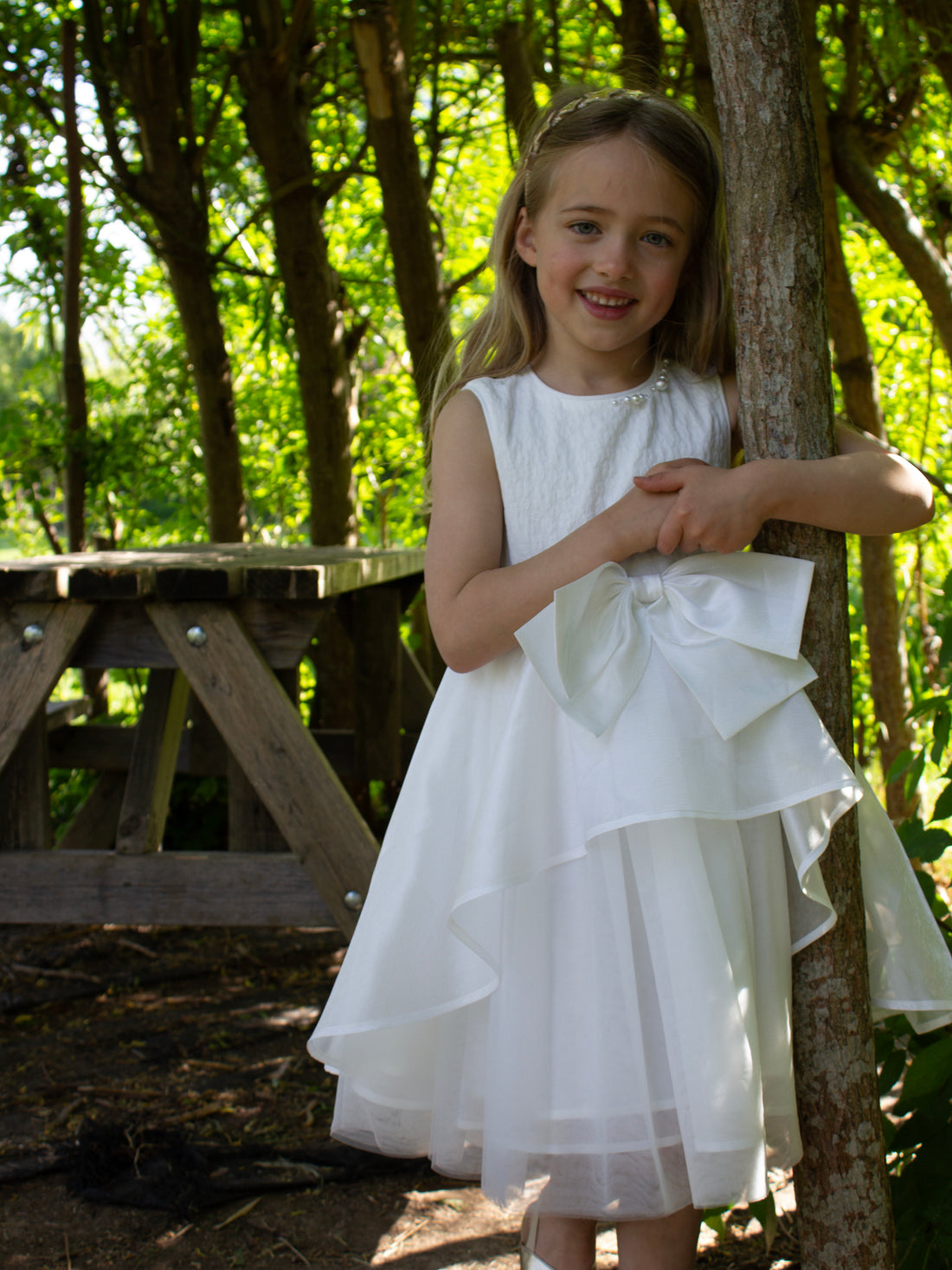 GWD Pearl Drop Bow White Party Dress