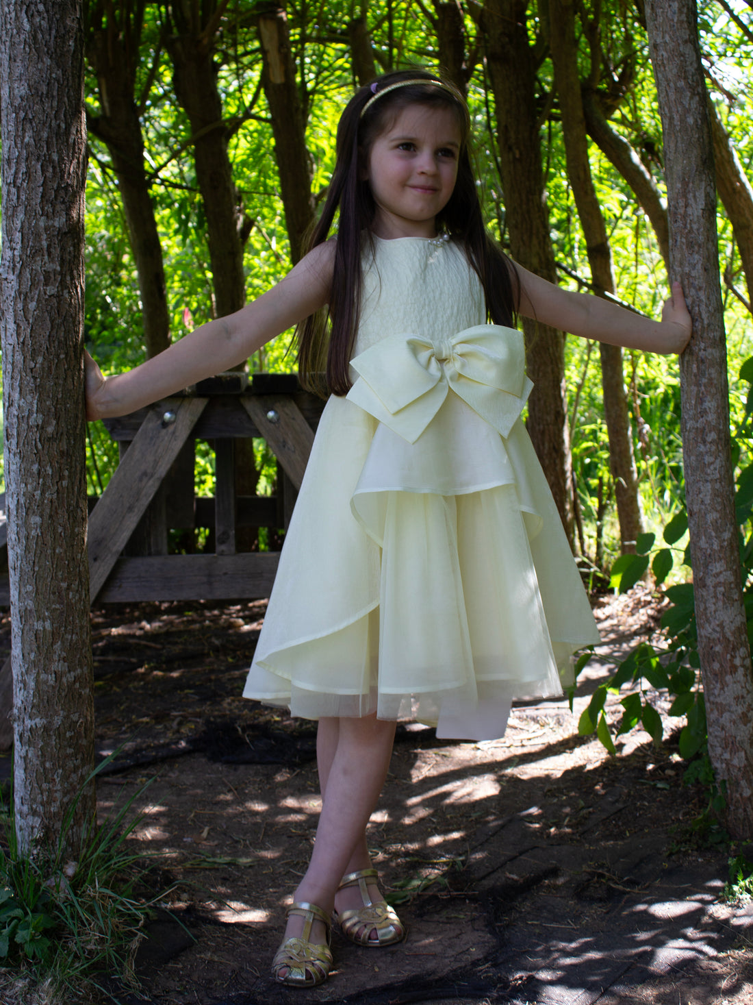 GWD Pearl Drop Bow Lemon Party Dress