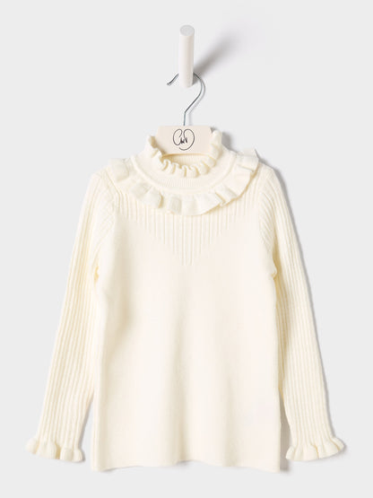 Girls Faye Knitted Top Ruffle Neck  Rib Jumper Available in Black and Cream