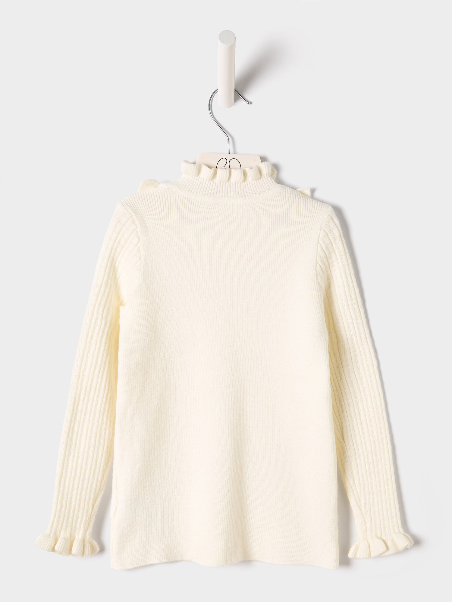 Girls Faye Knitted Top Ruffle Neck  Rib Jumper Available in Black and Cream