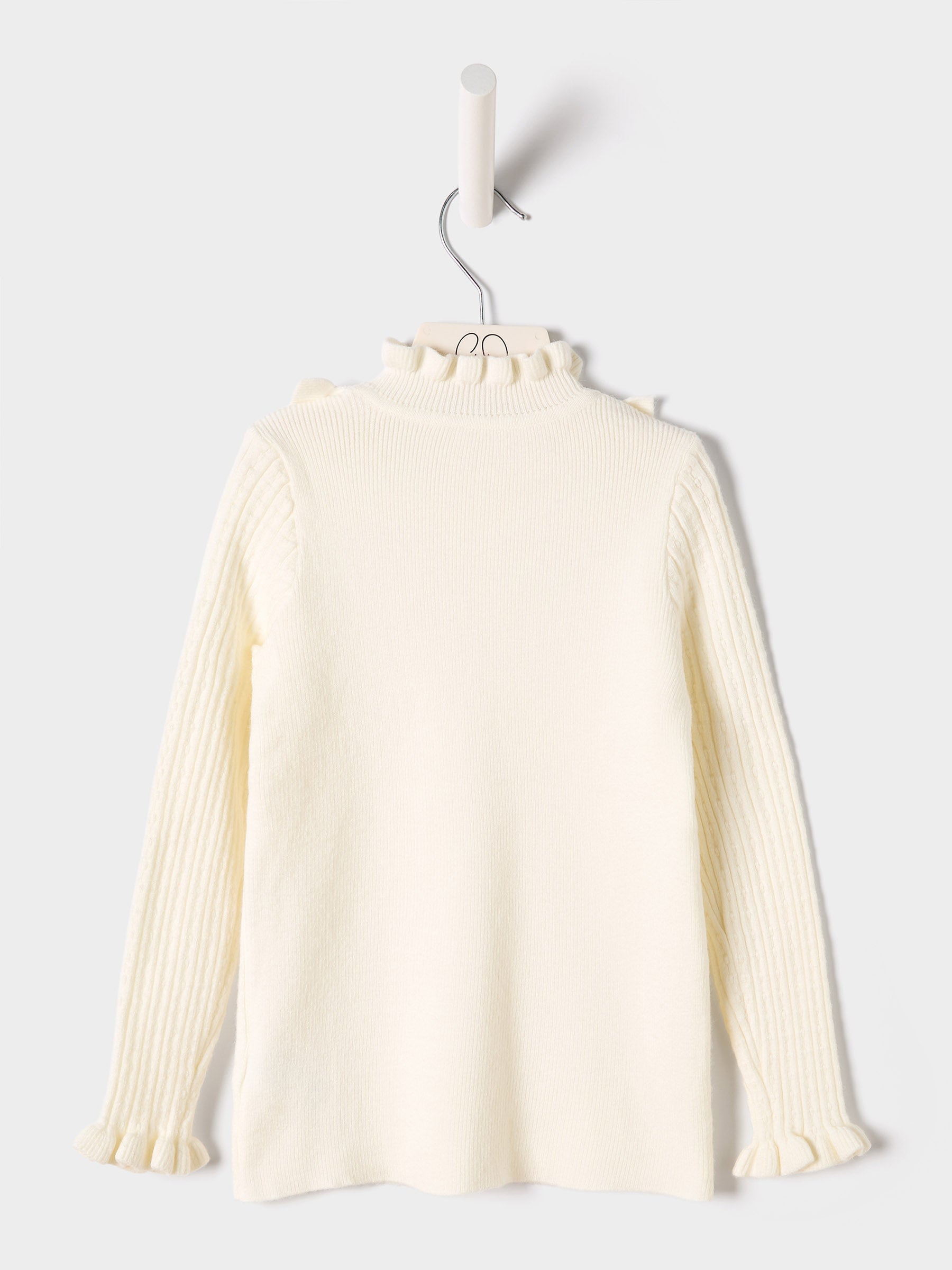 Girls Faye Knitted Top Ruffle Neck  Rib Jumper Available in Black and Cream