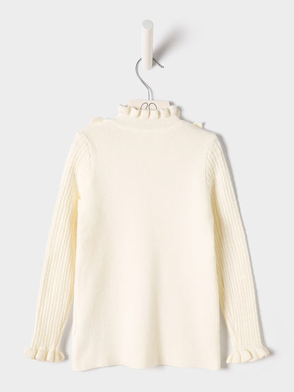 Girls Faye Knitted Top Ruffle Neck  Rib Jumper Available in Black and Cream
