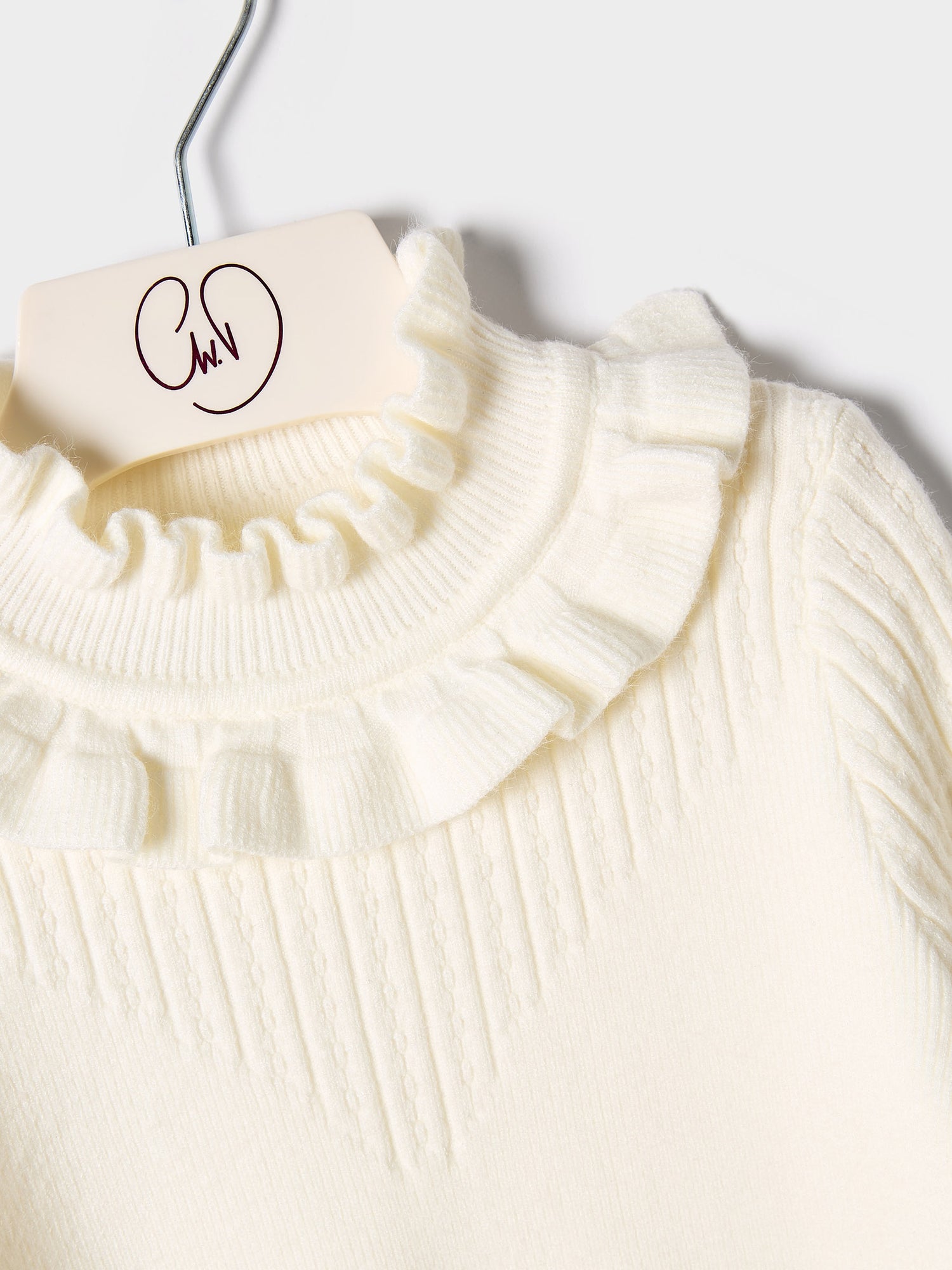 Girls Faye Knitted Top Ruffle Neck  Rib Jumper Available in Black and Cream