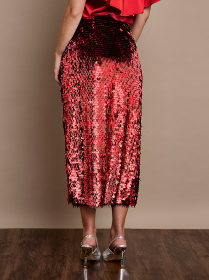Simone Midi Sequin Skirt Red