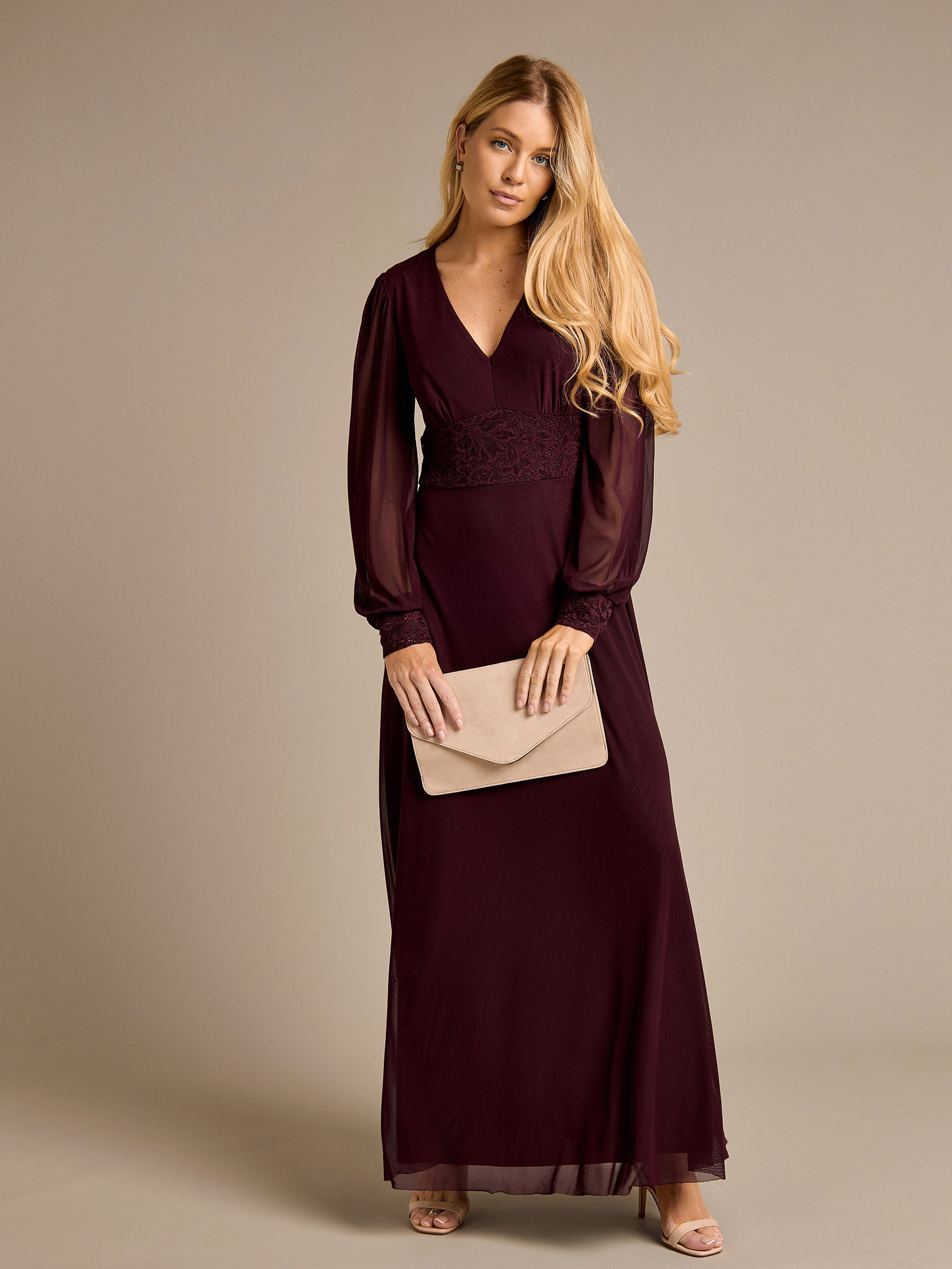 Martha Stretch Mesh Purple Maxi Dress | GWD Fashion