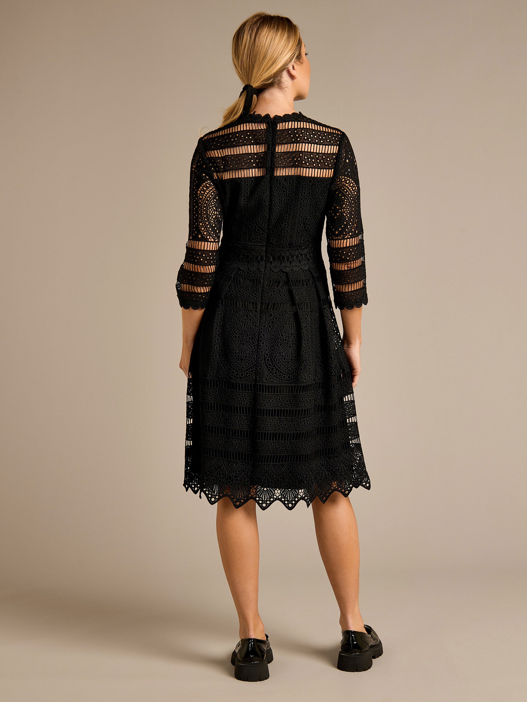 Nicolette Lace Knee Length Black Dress