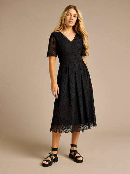 Alannah Soft Lace Black Midi Dress