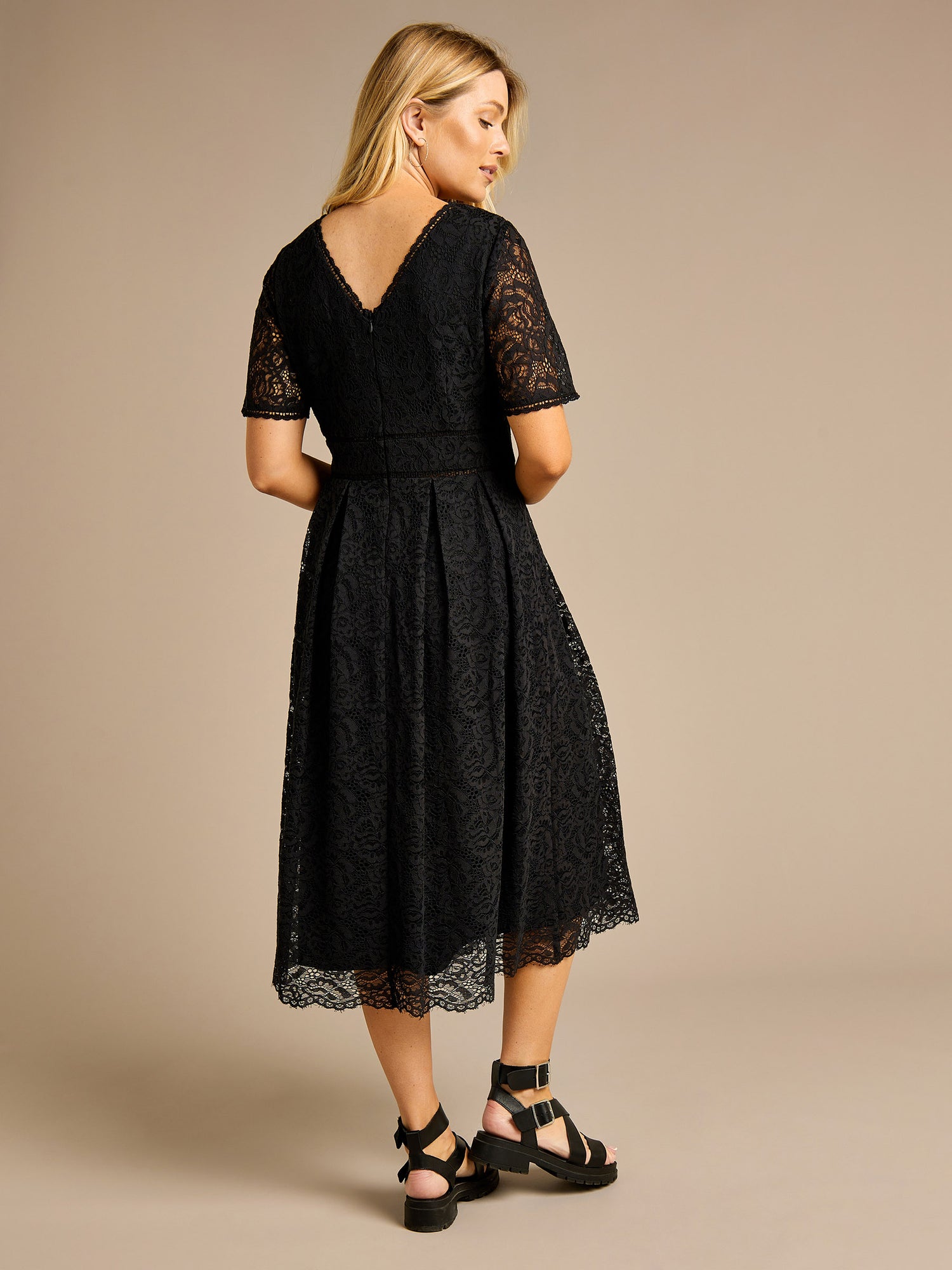 Alannah Soft Lace Black Midi Dress