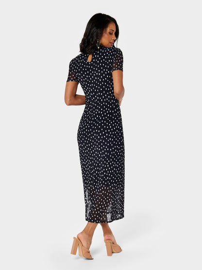 Dani Print Spot Mesh Midi Dress