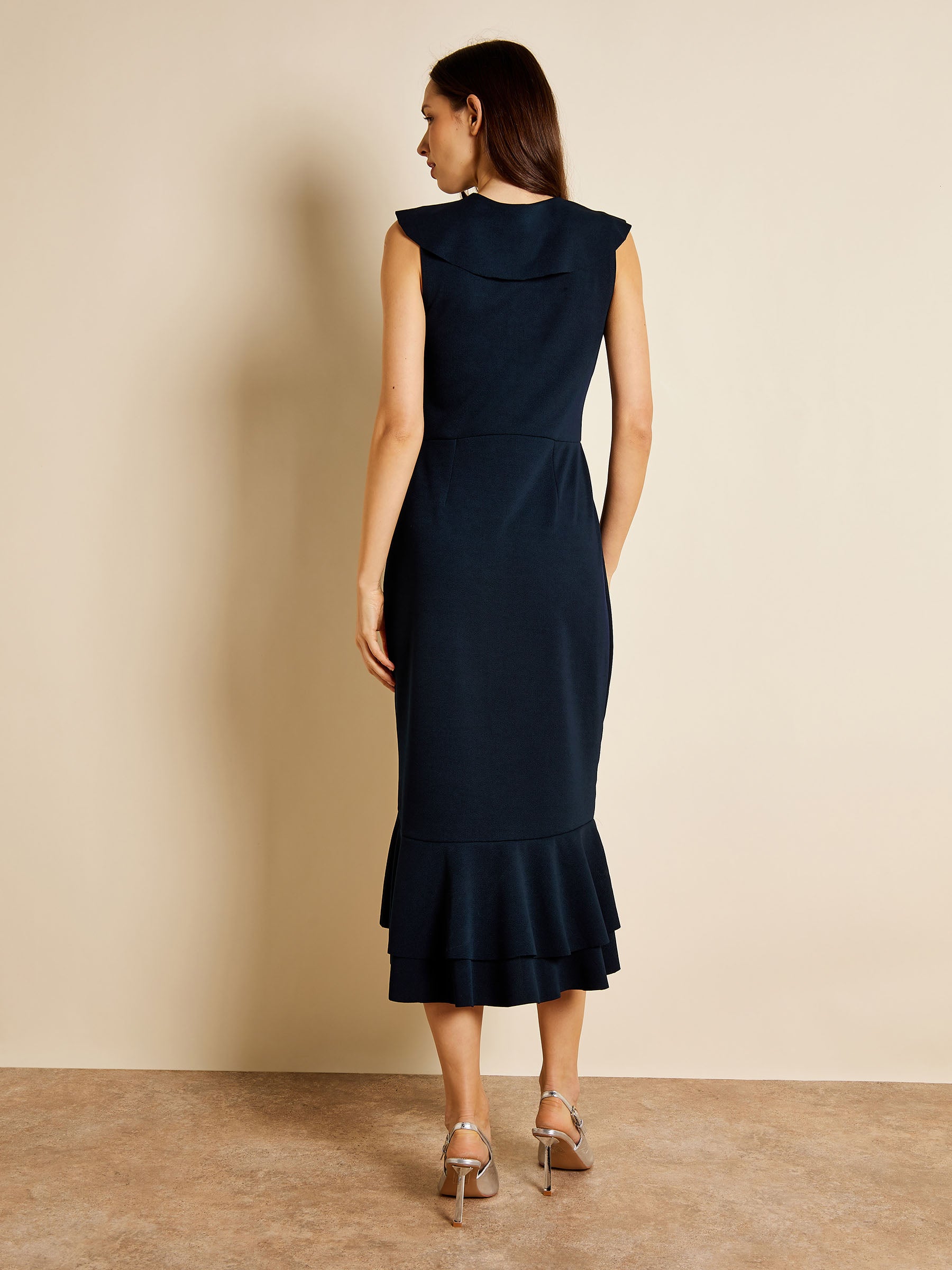 Miranda Frill-detailed Navy Midi Dress