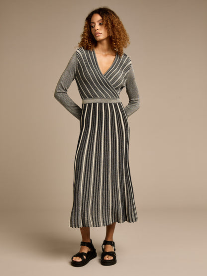 Eliza Striped Metallic Knitted Midi Dress