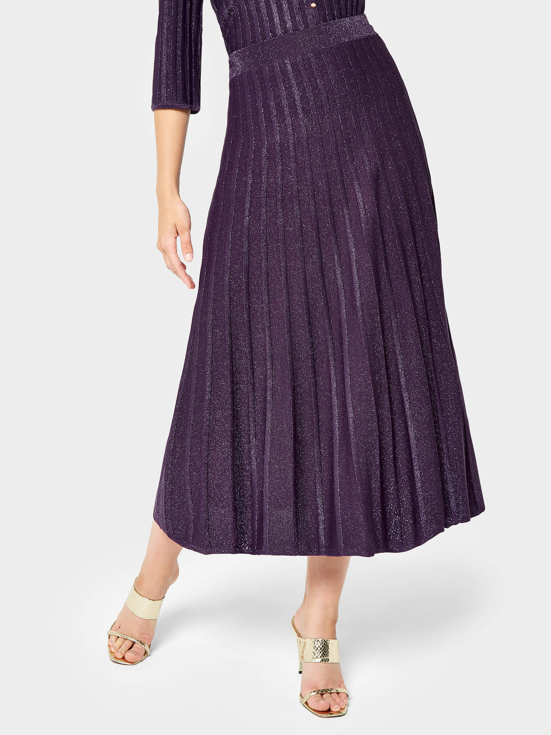 Sadie Knitted Metallic Pleated Skirt