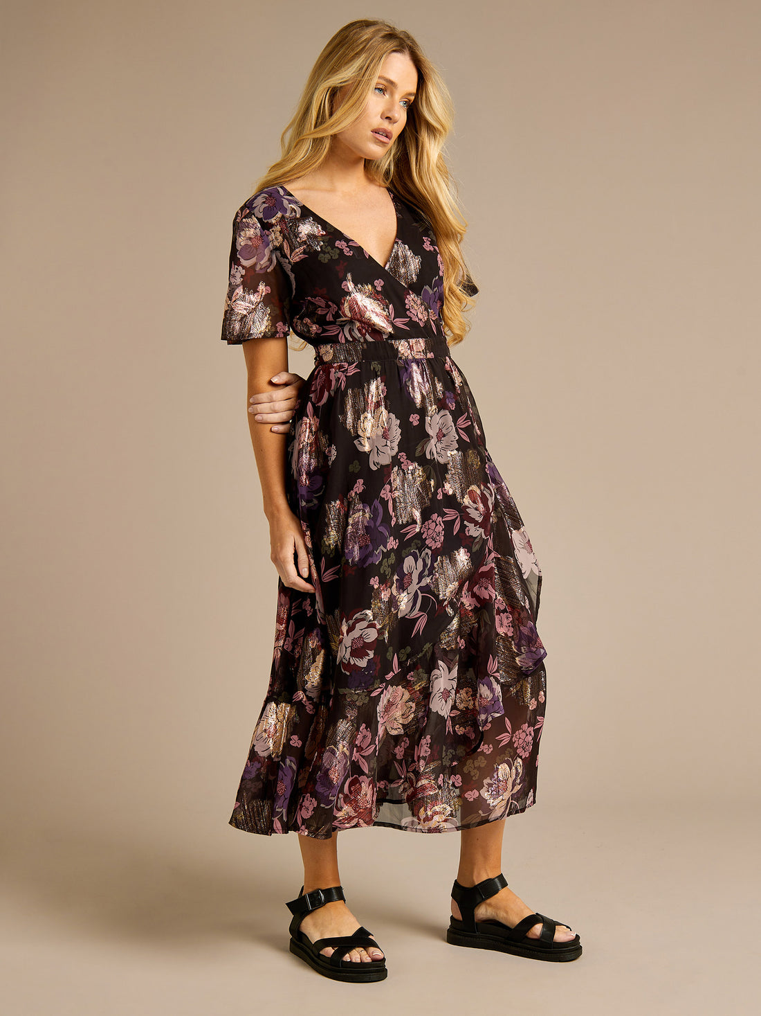 Kimmie Jacquard Floral Print Midi Dress