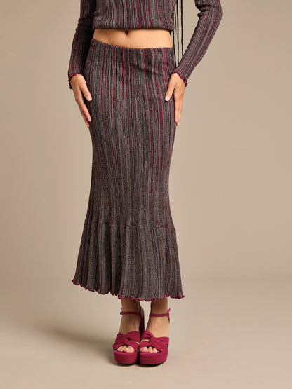 Jessica Striped Knitted Top and Midi Skirt Outfit