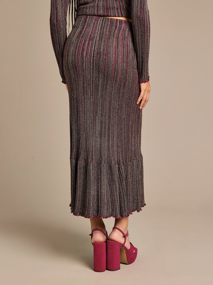 Jessica Striped Knitted Top and Midi Skirt Outfit