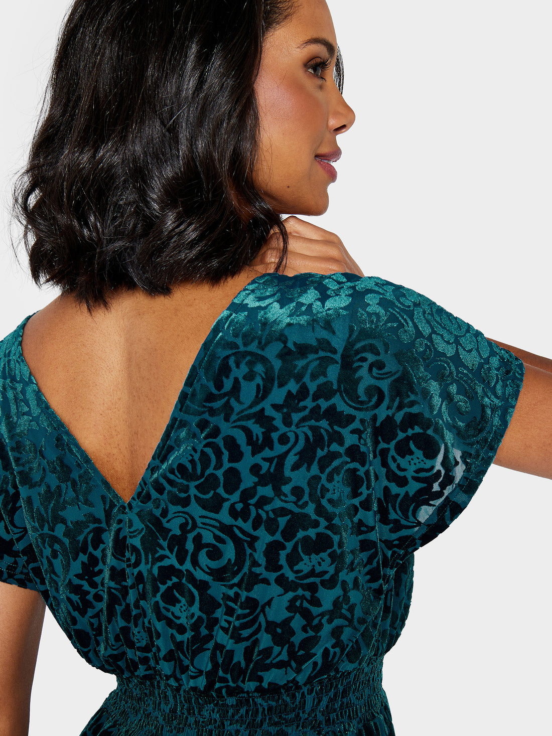 Nadia Devore Velvet Teal Midi Dress