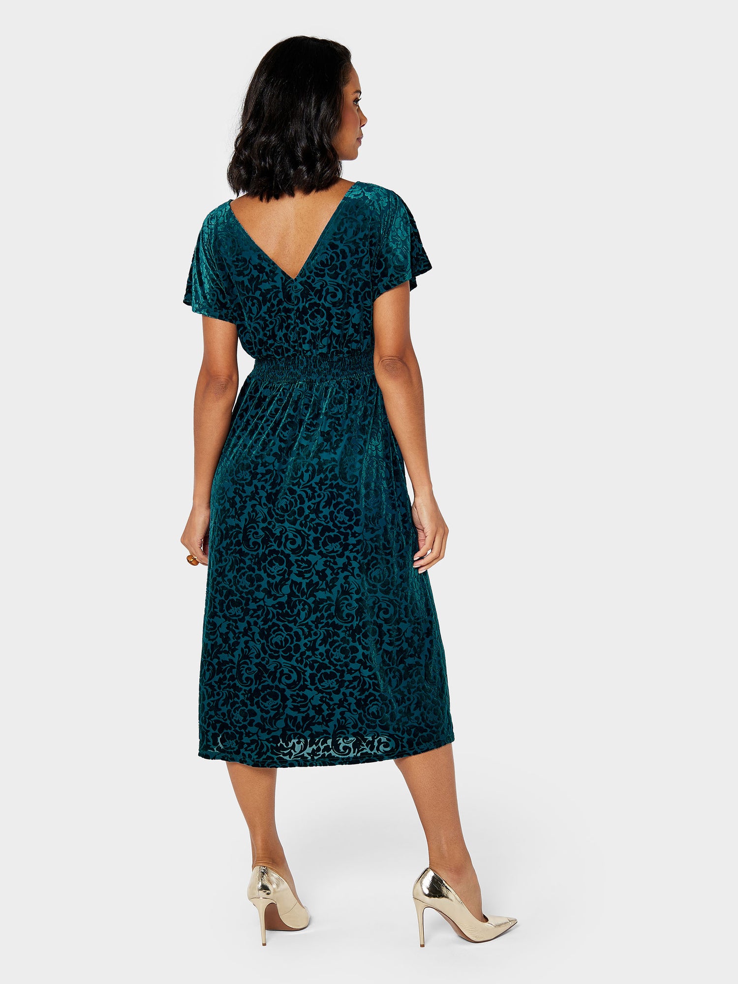 Nadia Devore Velvet Teal Midi Dress