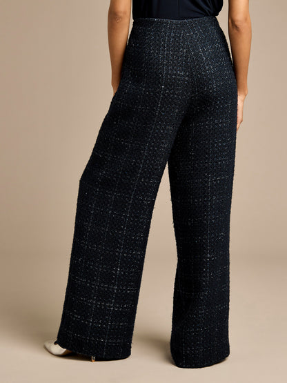 Claire Boucle Navy Tie Jacket and Wide Leg Trouser Outfit