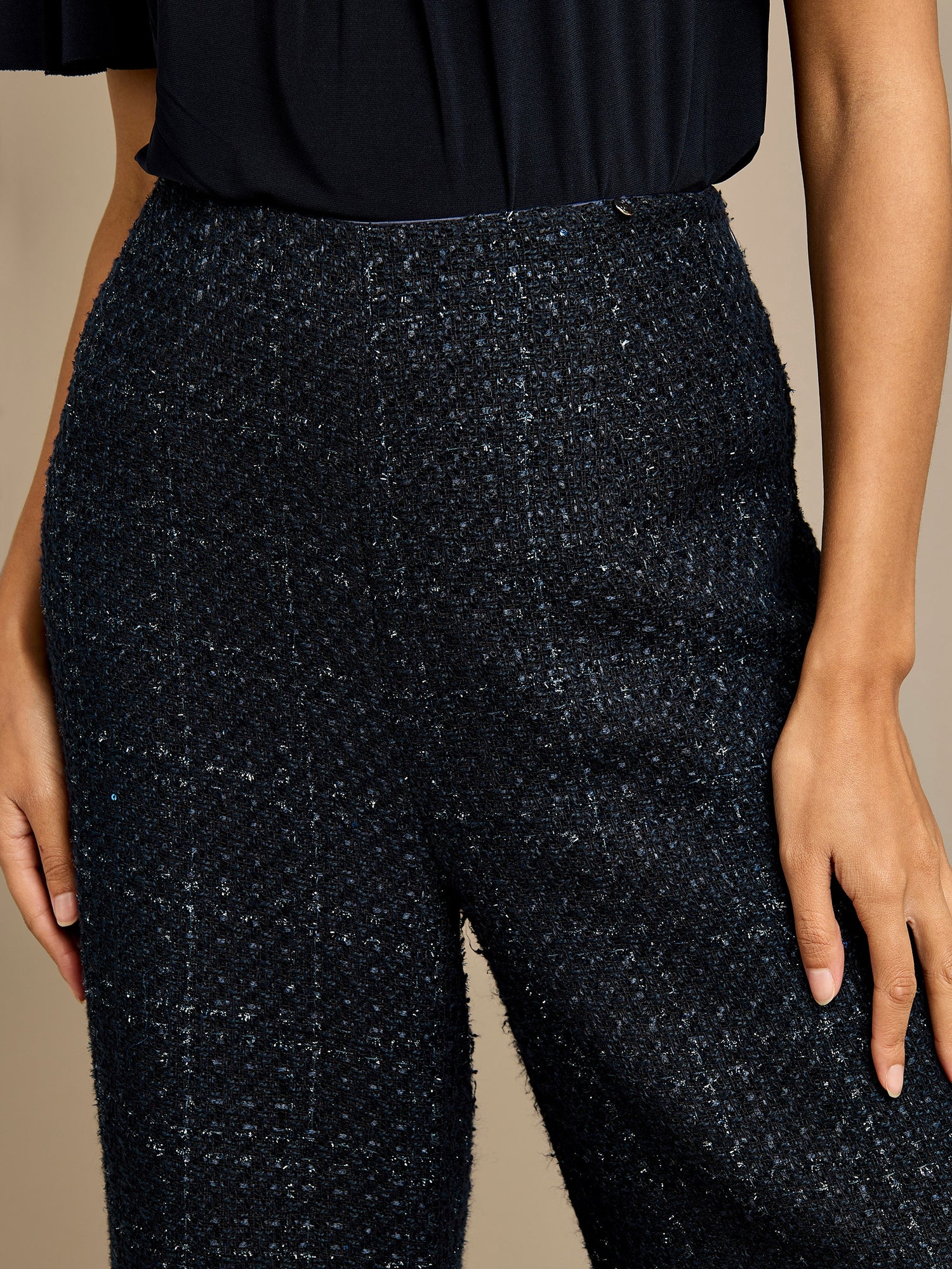 Claire Boucle Navy Tie Jacket and Wide Leg Trouser Outfit