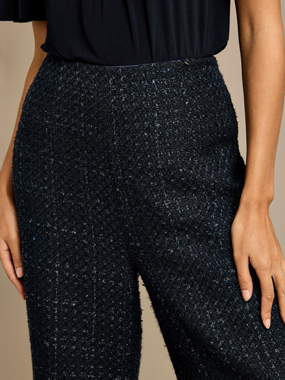 Claire Boucle Navy Tie Jacket and Wide Leg Trouser Outfit