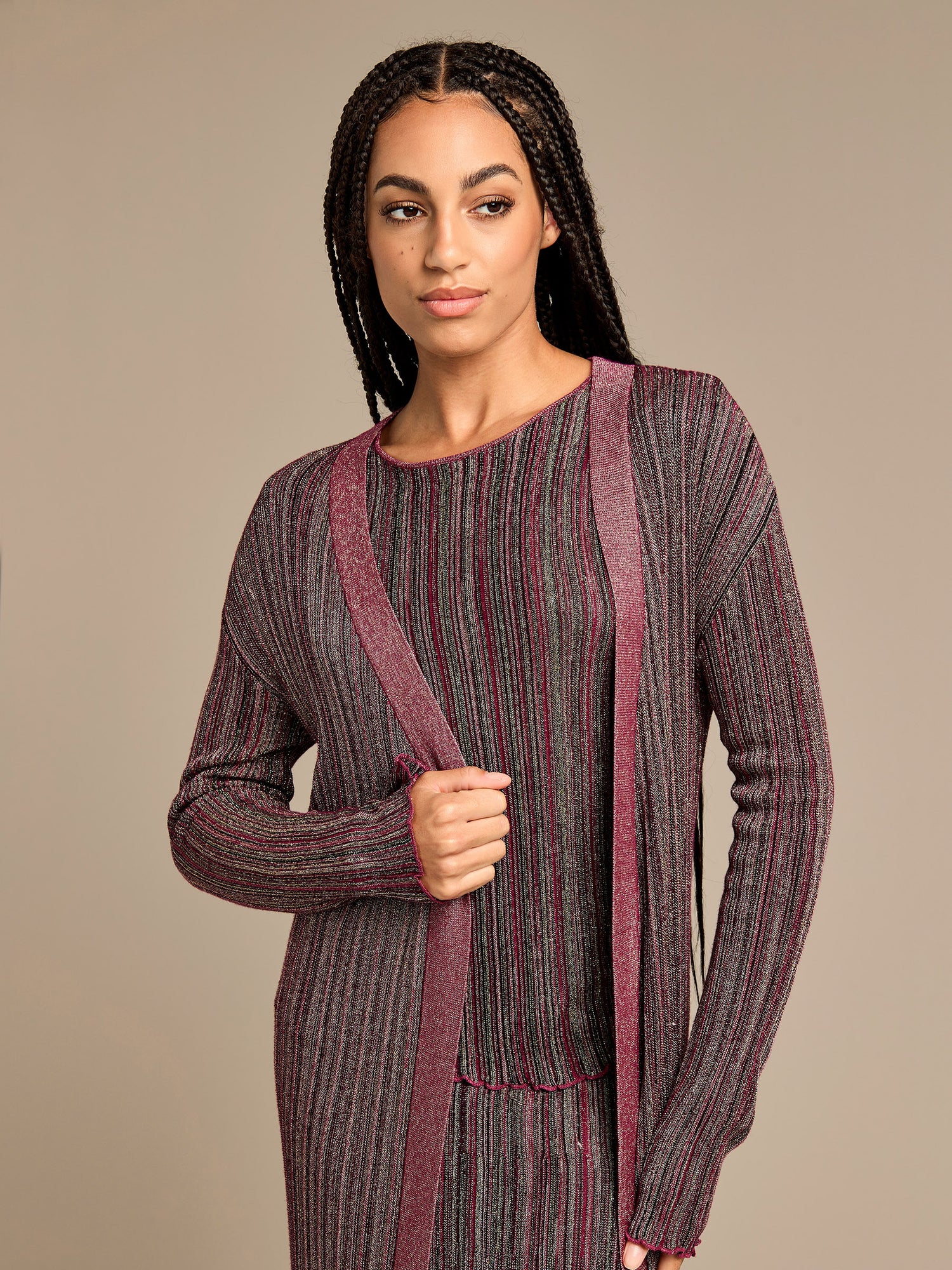 Jessica Stripe Full Length Knitted Cardigan