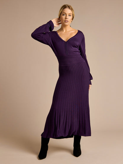 Olivia Stretch Knit Purple Midi Dress