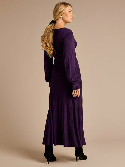 Olivia Stretch Knit Purple Midi Dress