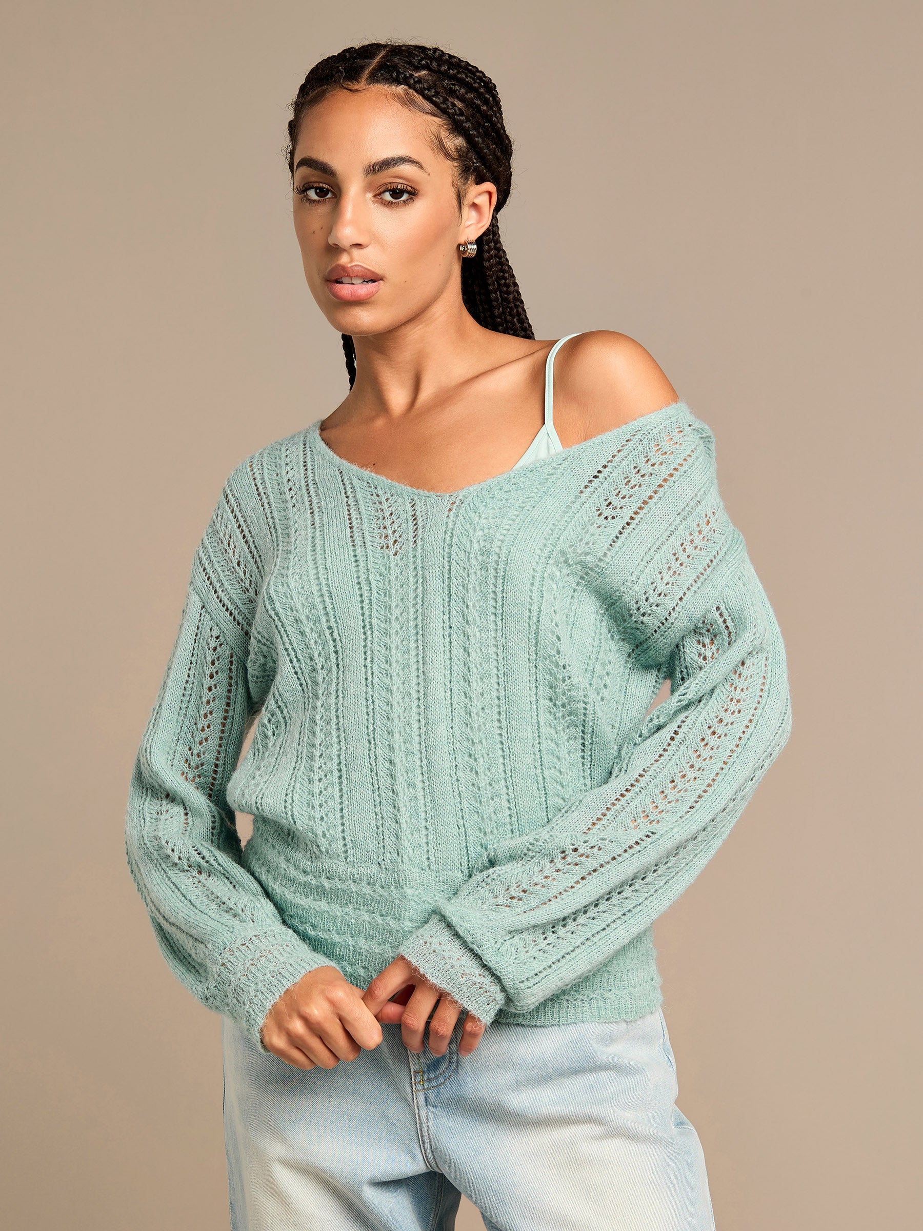Arla Bailey Duck Egg Wool Knit Top