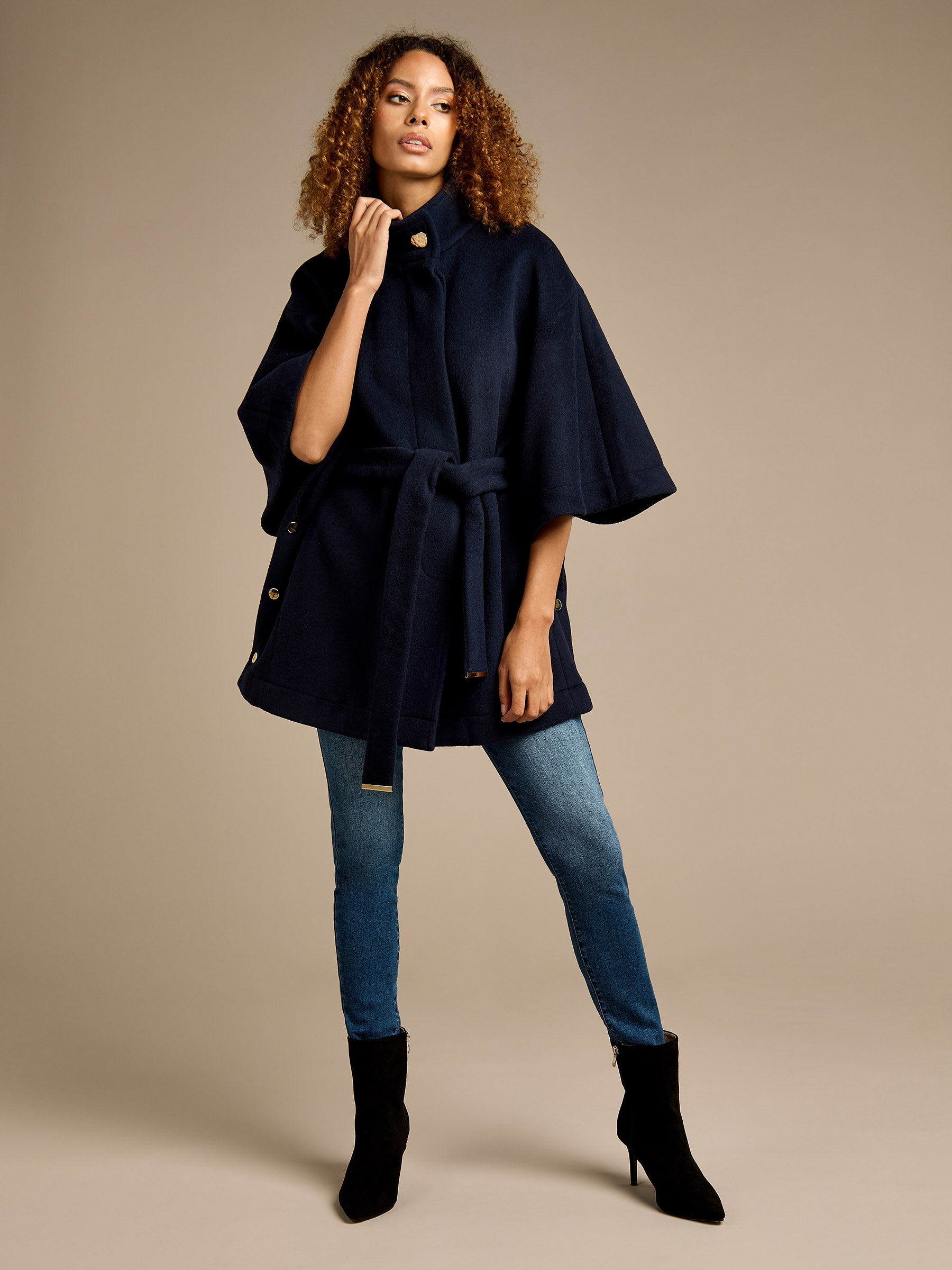 Ffion Cape Navy Short Sleeve Coat