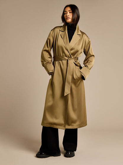 Francine Khaki Tie Waist Trench Coat